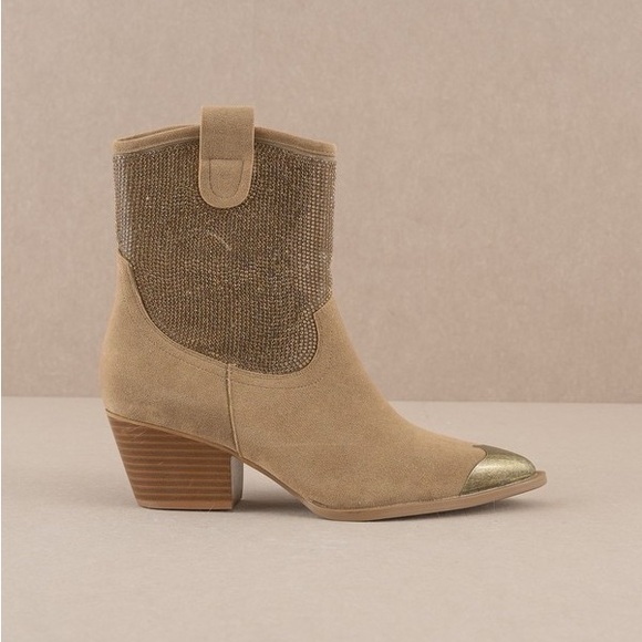 Rhinestone Studded Western Booties with Metal Toe - Oasis Society - Picture 2 of 5